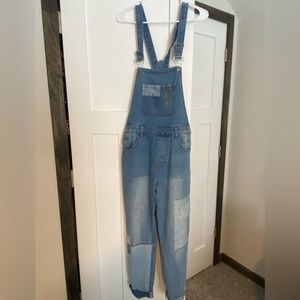 POL patchwork denim overalls